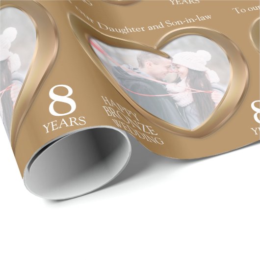 第8結婚記念日の青銅のハートの写真の覆い ラッピングペーパー (ロールコーナー)