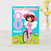 第8自転車のバースデー・カードのかわいらしい小さな女の子 カード (黄色い花)