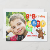 第8誕生会の王室のなテディー・ベア 招待状 (正面)