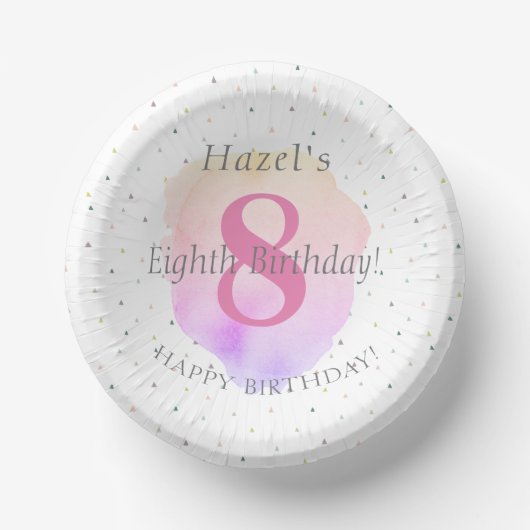 第8誕生日かわいらしバラピンクかわいらしパーティー ペーパーボウル (正面)