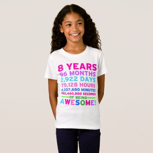 第8誕生日のワイシャツの女の子8年間の素晴らしい Tシャツ (正面フル)