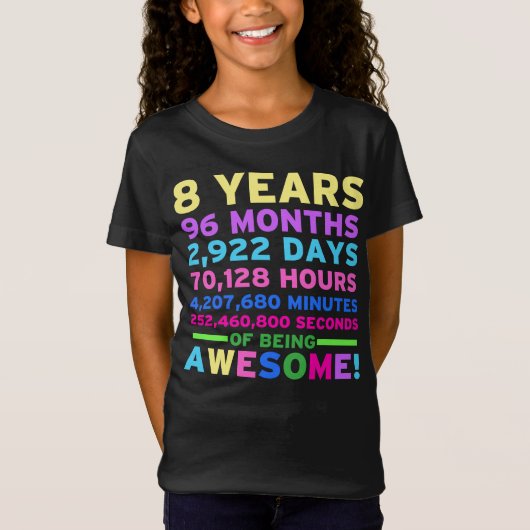 第8誕生日のワイシャツの男の子の女の子8年間の素晴らしい Tシャツ (正面)