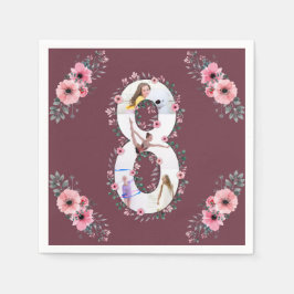 第8誕生日の少女フォトコラージピンクフラワー スタンダードカクテルナプキン