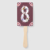 第8誕生日の少女フォトコラージピンクフラワー ハンドファン (正面)