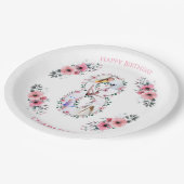 第8誕生日の少女フォトコラージピンクフラワー ペーパープレート (アングル)