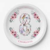 第8誕生日の少女フォトコラージピンクフラワー ペーパープレート (正面)