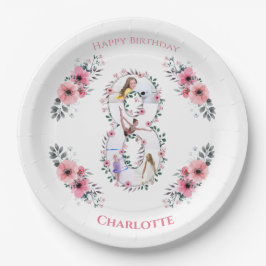 第8誕生日の少女フォトコラージピンクフラワー ペーパープレート