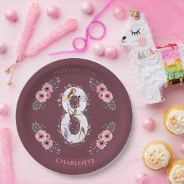 第8誕生日の少女フォトコラージピンクフラワー ペーパープレート
