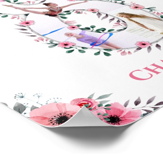 第8誕生日の少女フォトコラージピンクフラワー ポスター (角)