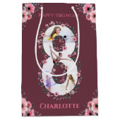 第8誕生日の少女フォトコラージピンクフラワー ミディアムペーパーバッグ (正面)