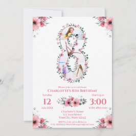 第8誕生日の少女フォトコラージピンクフラワー 招待状