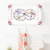 第8誕生日の少女フォトコラージピンクフラワー 横断幕 (インサイチュ)