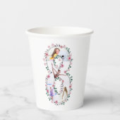 第8誕生日の少女フォトコラージピンクフラワー 紙コップ (正面)