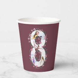 第8誕生日の少女フォトコラージピンクフラワー 紙コップ