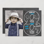 第8誕生日の少年黒板（写真番号青） 招待状 (正面/裏面)