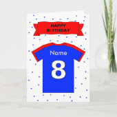 第8誕生日の赤く青いTシャツは名前を加えます カード (正面)
