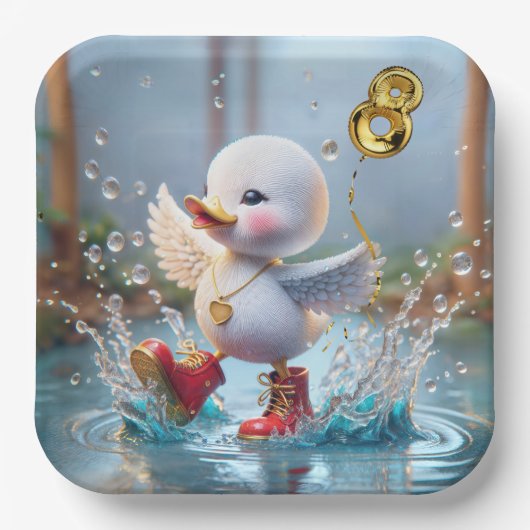 第8誕生日アヒル踊りイン・ザ・レインパドル ペーパープレート (正面)