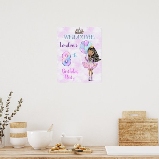 第8誕生日ガールプリンセスアフリカンアメリカン ポスター (キッチン)