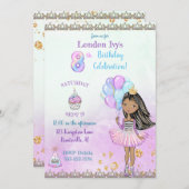 第8誕生日ガールプリンセスアフリカンアメリカン 招待状 (正面/裏面)