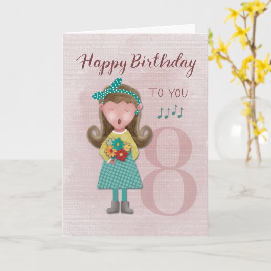 第8誕生日ガール歌唱ハッピーバースデー カード (黄色い花)