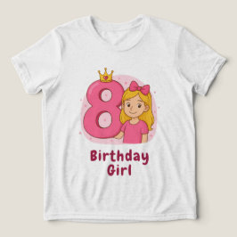 第8誕生日ガール王冠と弓 トライブレンドTシャツ