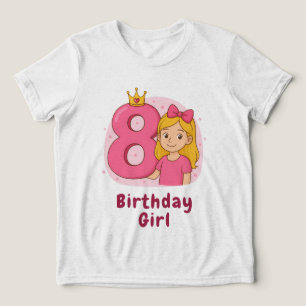 第8誕生日ガール王冠と弓 トライブレンドTシャツ