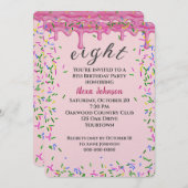 第8誕生日ピンクアイシングと振りかけ 招待状 (正面/裏面)