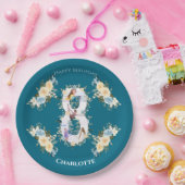 第8誕生日フォトコラージブルーイエローフラワーティール(緑がかった色) ペーパープレート (パーティー)