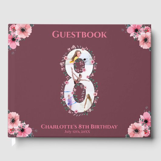 第8誕生日フォトコラージュ花少女ピンク ゲストブック (正面)