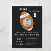 第8誕生日ブラックカスタムフォトエイジフットボール 招待状 (正面)