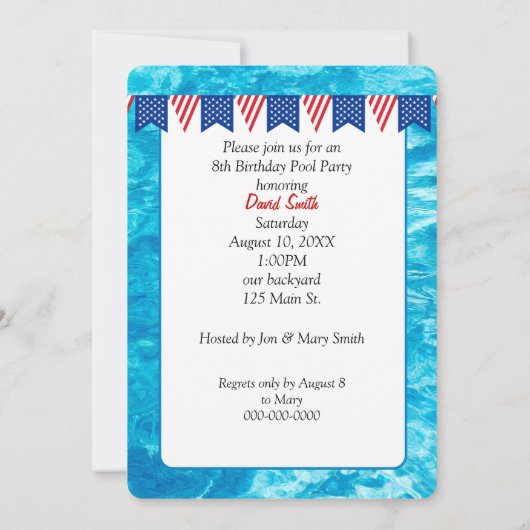 第8誕生日プールパーティーとイエアヒル 招待状 (裏面)
