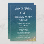 第8誕生日プールパーティーブルーウォーターシーショアビーチ 招待状 (正面/裏面)