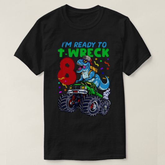 第8誕生日モンスタートラック恐竜 Tシャツ (デザイン正面)