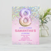 第8誕生日レインボーグリッター誕生日招待状 招待状 (スタンド正面)