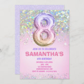 第8誕生日レインボーグリッター誕生日招待状 招待状 (正面/裏面)