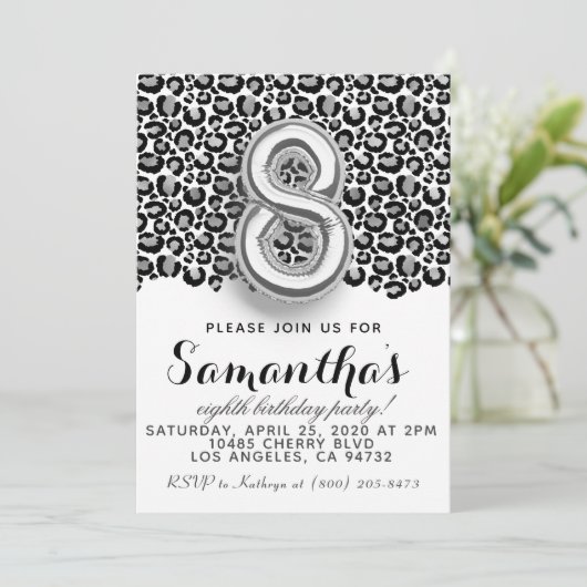 第8誕生日レオパードアニマルプリント招待状 招待状 (スタンド正面)