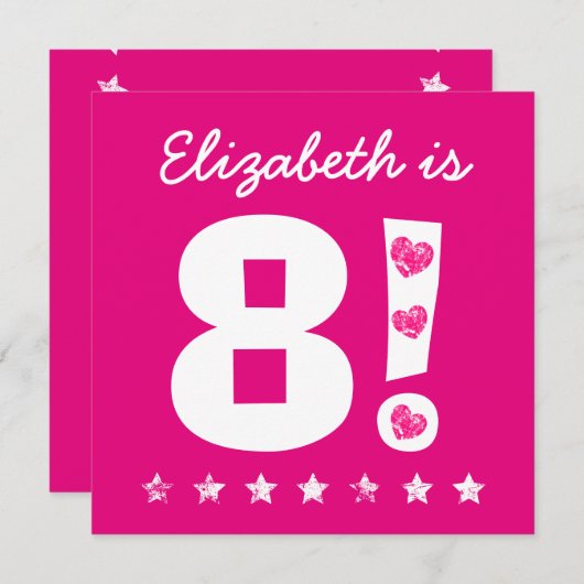 第8誕生日名前をカスタムするピンクフォーガールA09 招待状 (正面/裏面)