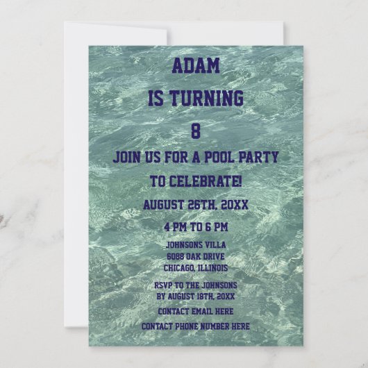 第8誕生日第8プールパーティービーチ水2025 招待状 (正面)
