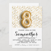 第8誕生日金ゴールド水玉模様招待状 招待状 (正面/裏面)