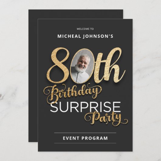 第80エレガント誕生日サプライズパーティープログラム 招待状 (正面/裏面)
