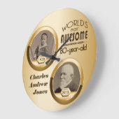 第80今それから誕生日によってカスタマイズ金ゴールドの写真フレーム ラージ壁時計 (傾斜)