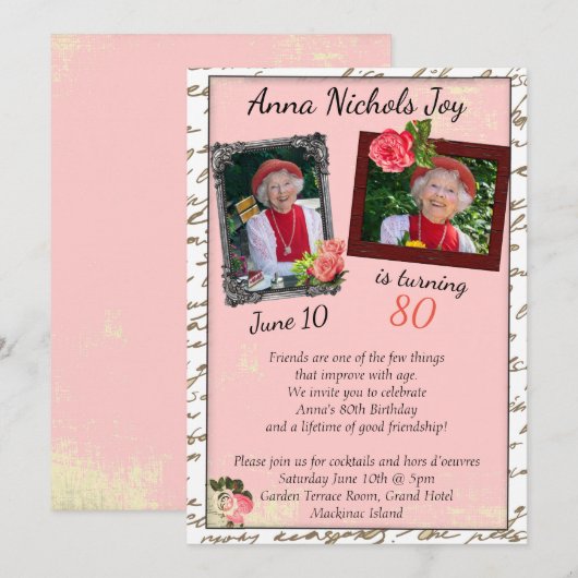第80写真の誕生日のパーティの招待状 招待状 (正面/裏面)