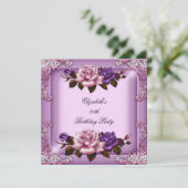 第80回エレガント薄紫ピンクパープルバラ誕生日 招待状 (スタンド正面)