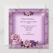 第80回エレガント薄紫ピンクパープルバラ誕生日 招待状 (裏面)