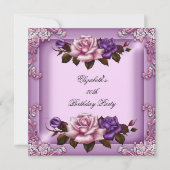 第80回エレガント薄紫ピンクパープルバラ誕生日 招待状 (正面)