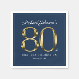第80回クラシック金ゴールド無地の文字ネイビーブルー スタンダードカクテルナプキン