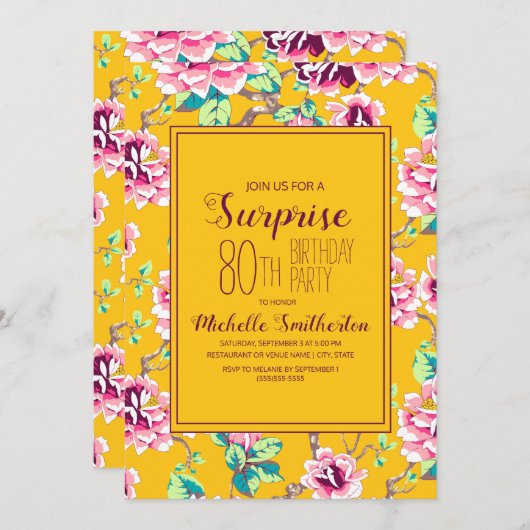 第80回サプライズバースデーパーティー黄色いピンクの花 (正面/裏面)
