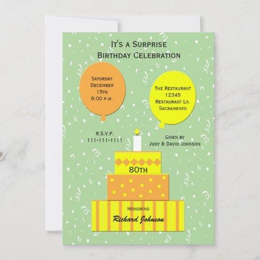 第80回サプライズ誕生日パーティーへの招待 招待状 (正面)