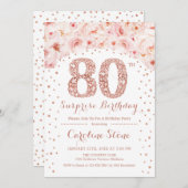 第80回サプライズ誕生日パーティー – ホワイトローズ金ゴールド 招待状 (正面/裏面)