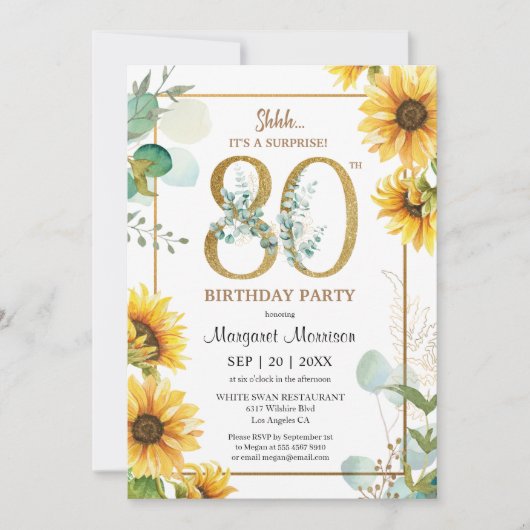第80回バースデーパーティーひまわりエレガントフローラ 招待状 (正面)